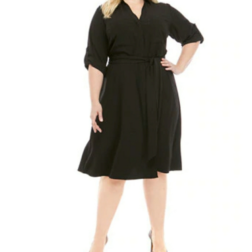 Emma & Michelle 3/4 Sleeve Crepe Shirt Dress